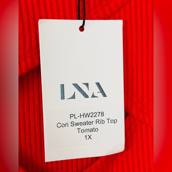LNA - CORI LONG SLEEVE RIBBED SWEATER PEEKABOO CHEST CUFF WRISTS TOMATO RED 1X - Picture 8 of 11